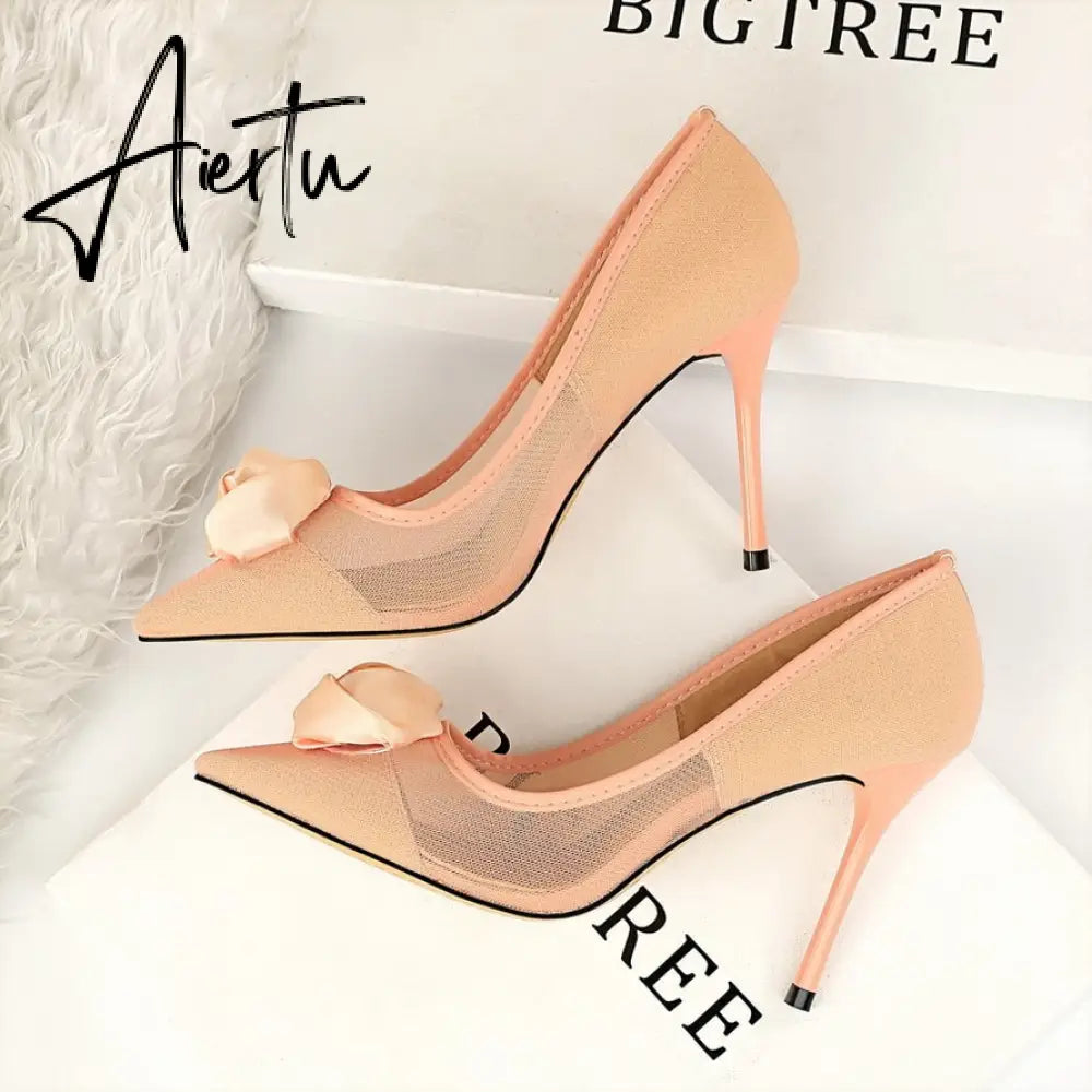 Aiertu European and American sexy nightclubs with high heels and a network of hollow silk and rose flowers women shoes Aiertu