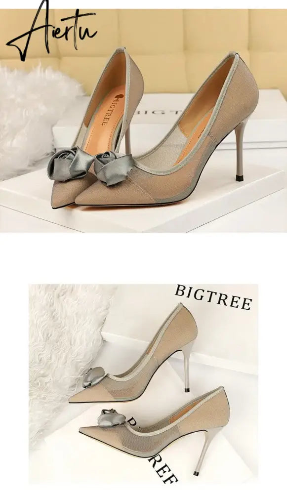 Aiertu European and American sexy nightclubs with high heels and a network of hollow silk and rose flowers women shoes Aiertu
