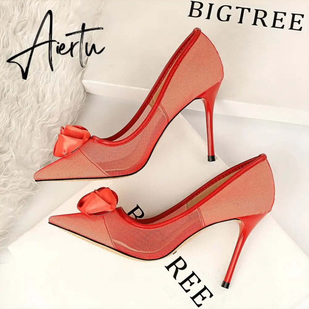 Aiertu European and American sexy nightclubs with high heels and a network of hollow silk and rose flowers women shoes Aiertu