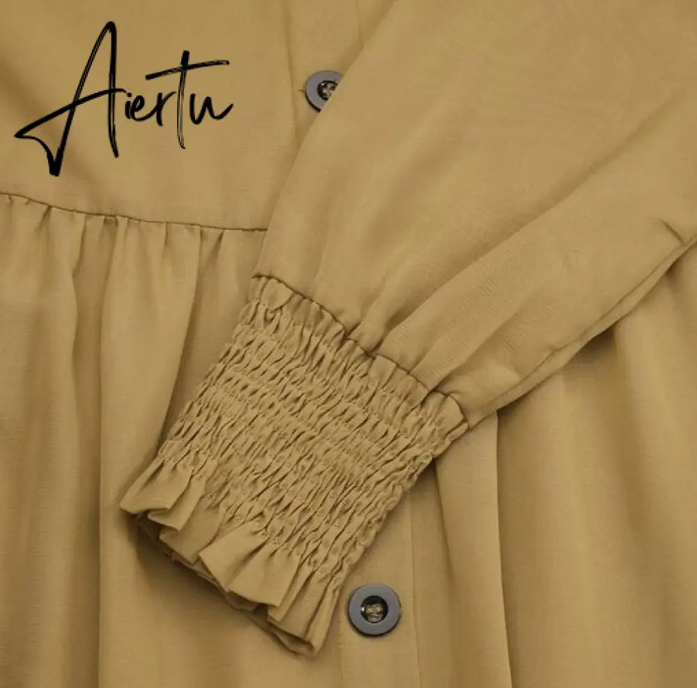 Aiertu  Evening Long Dress Arabic Turkish Islamic Clothing Vintage Women Casual Solid Puff Sleeve Ladies Kaftan Sundress Aiertu