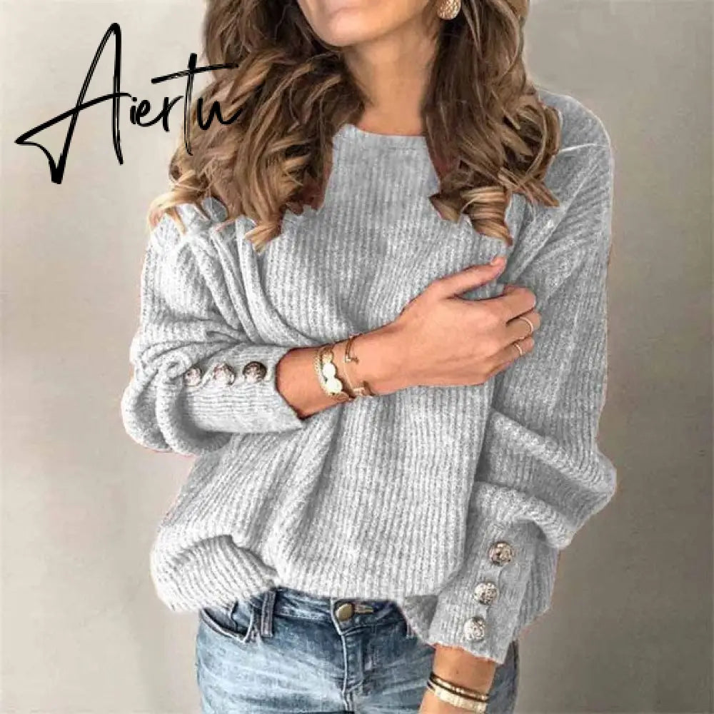 Aiertu Fall Winter Woman Sweaters Fashion Solid Color Pullover O-Neck Warm Long Sleeve Sweater Clothes WomenBlack Tops Femme Aiertu