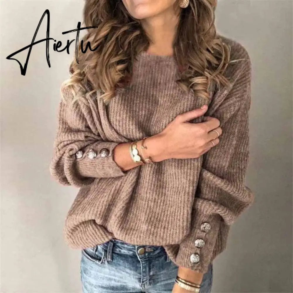 Aiertu Fall Winter Woman Sweaters Fashion Solid Color Pullover O-Neck Warm Long Sleeve Sweater Clothes WomenBlack Tops Femme Aiertu