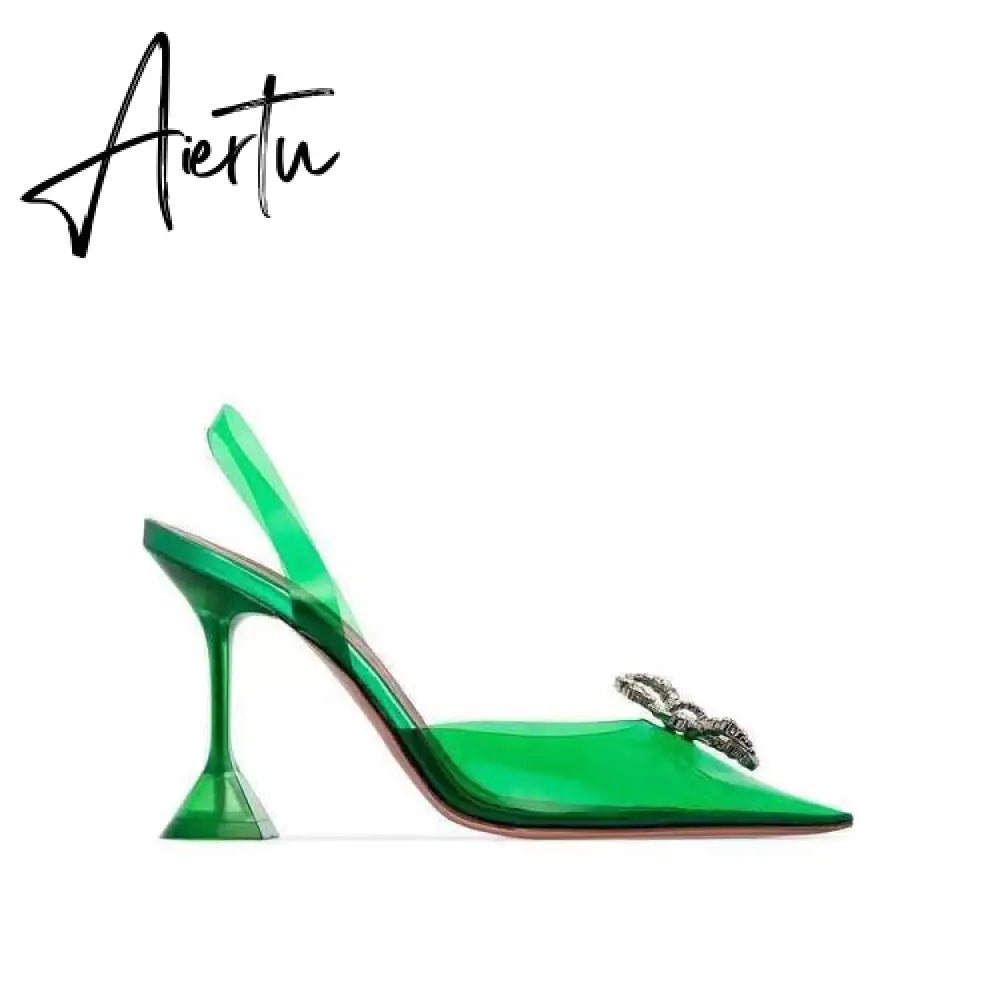 Aiertu Fashion brand Rhinestones Bowknot Women Pumps Sexy clear PVC Slingback High heels Jelly Shoes Summer Ladies Wedding Bridal Shoes Aiertu