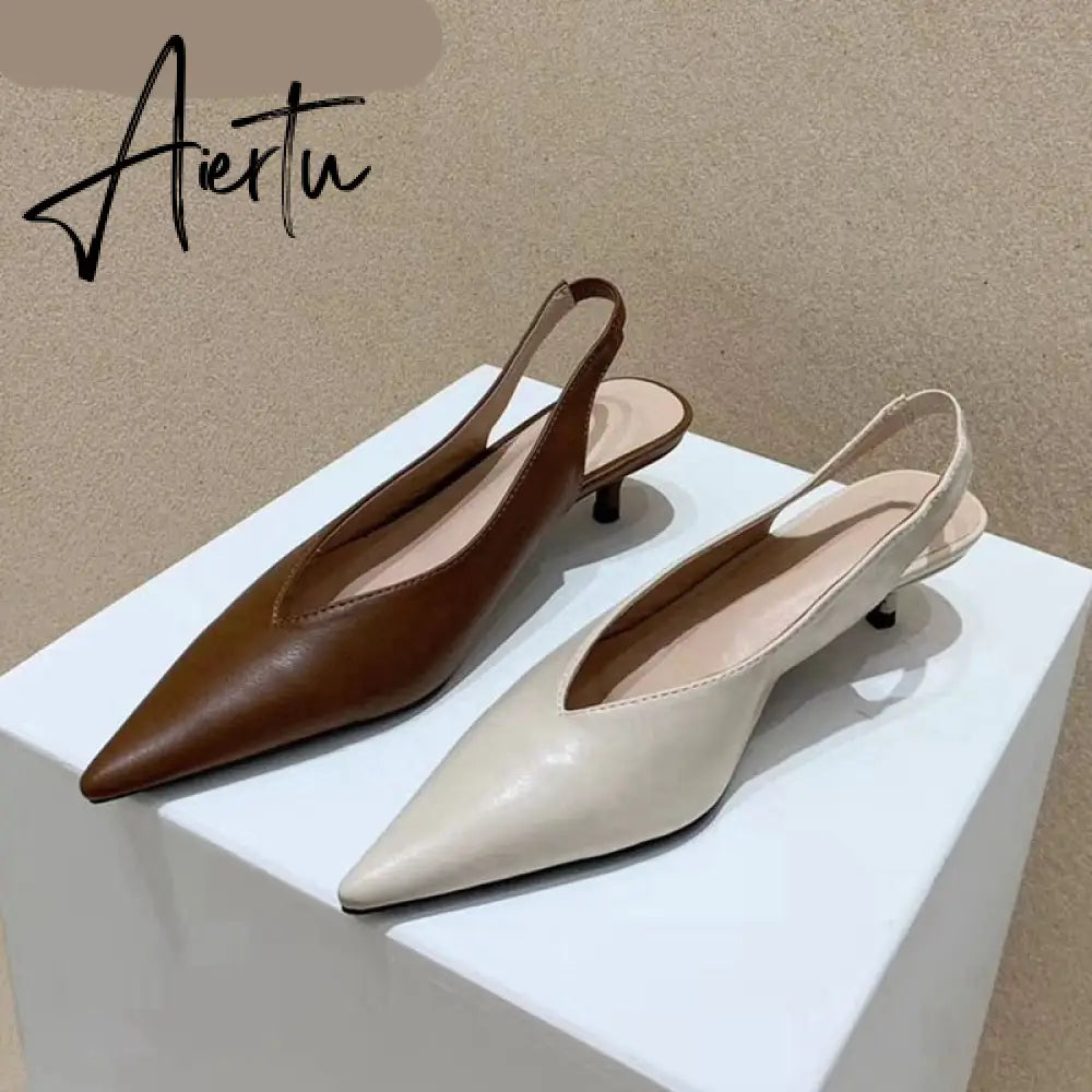 Aiertu  Fashion Brand Sandals Mules Women Shallow Mouth Pointed Toe Shoes Low Heel Slip On Slides Slipper Shoes Aiertu