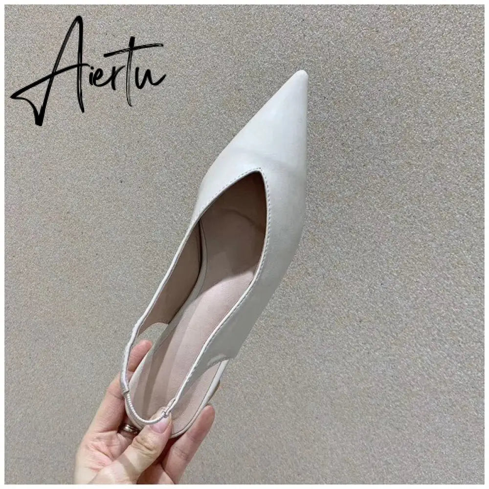 Aiertu  Fashion Brand Sandals Mules Women Shallow Mouth Pointed Toe Shoes Low Heel Slip On Slides Slipper Shoes Aiertu