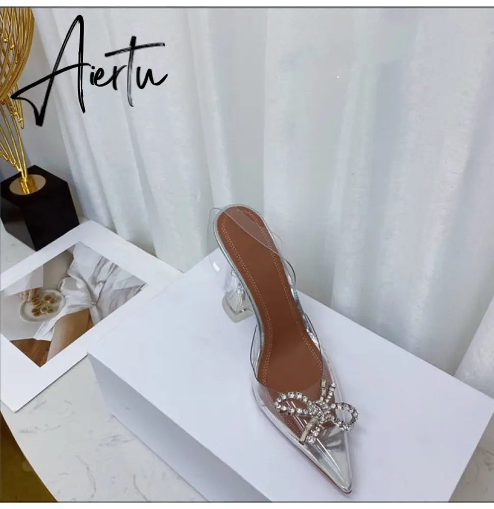 Aiertu Fashion Brand Transparent PVC Women Sandals Cup heeled Slingbacks Gladiator Sandals Crystal Bowknot Summer Office Lady Shoes Aiertu