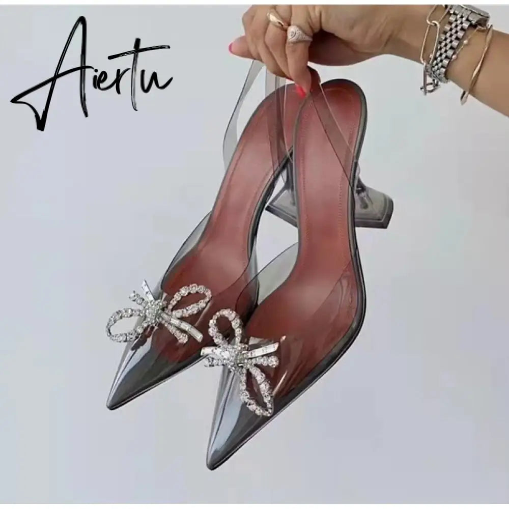 Aiertu Fashion Brand Transparent PVC Women Sandals Cup heeled Slingbacks Gladiator Sandals Crystal Bowknot Summer Office Lady Shoes Aiertu