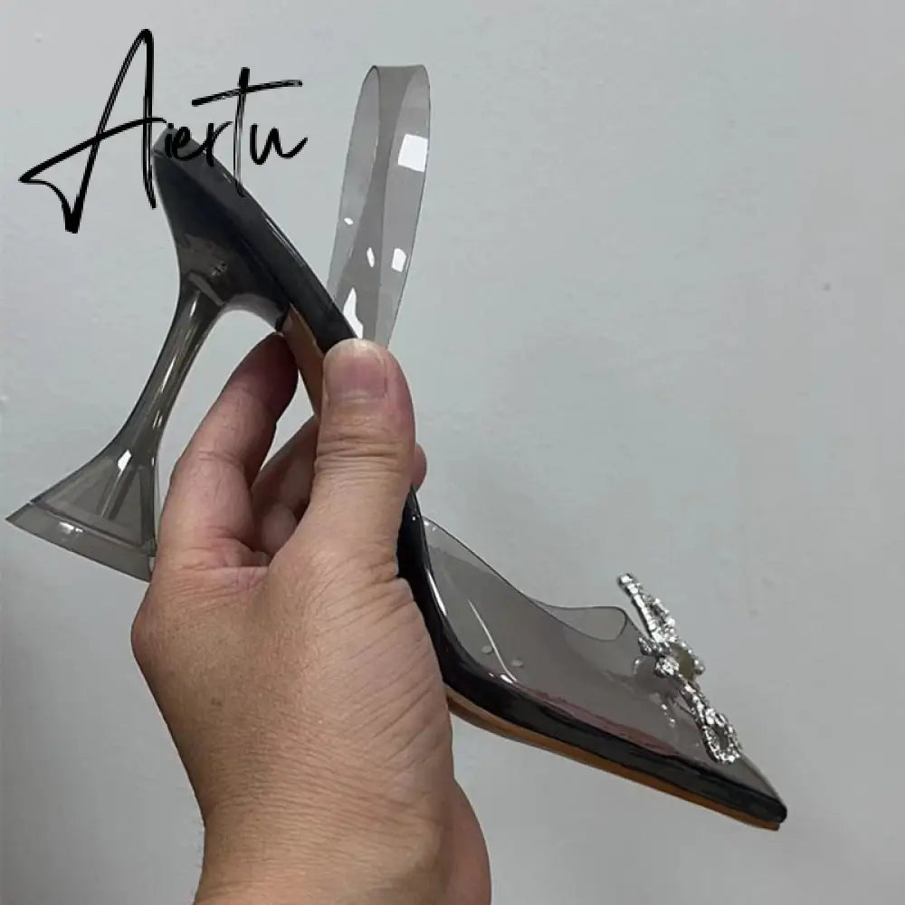 Aiertu Fashion Brand Transparent PVC Women Sandals Cup heeled Slingbacks Gladiator Sandals Crystal Bowknot Summer Office Lady Shoes Aiertu