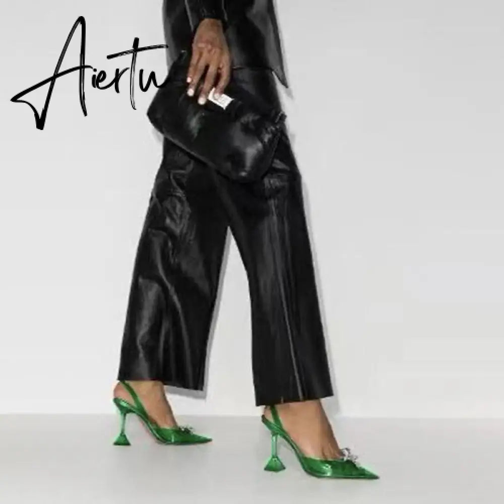 Aiertu Fashion Brand Transparent PVC Women Sandals Cup heeled Slingbacks Gladiator Sandals Crystal Bowknot Summer Office Lady Shoes Aiertu