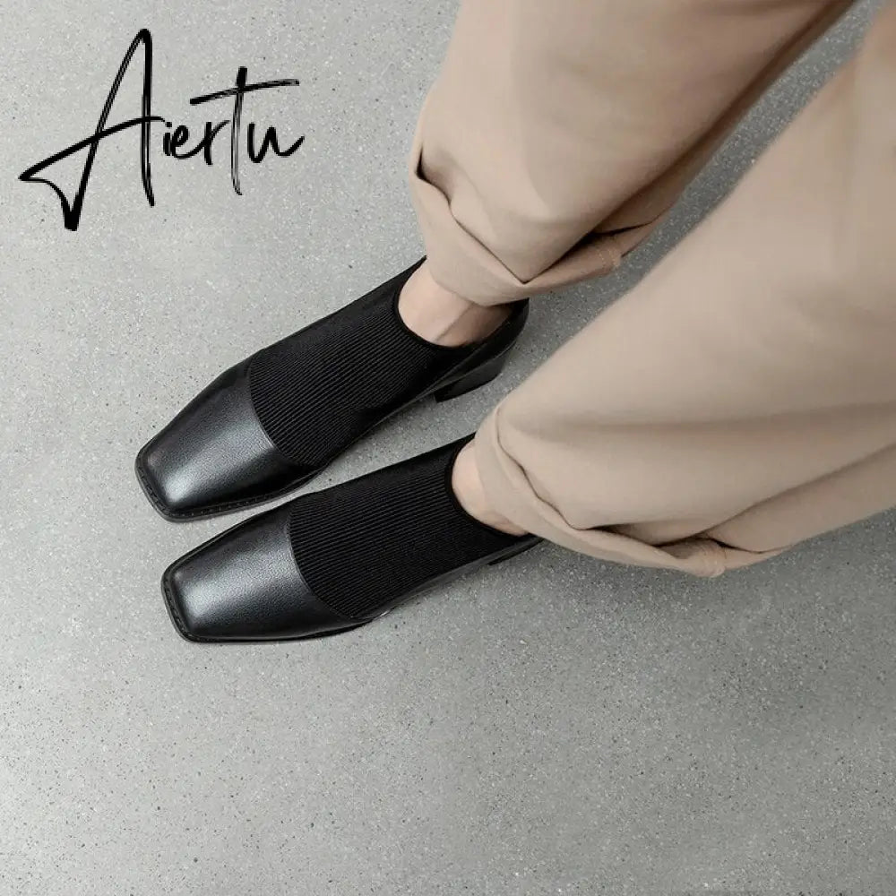Aiertu  Fashion Comfortable Genuine Leather Women's Ankle Boots Elegant Square Toe Thick Heels Pumps Party Casual Shoes Woman New Aiertu