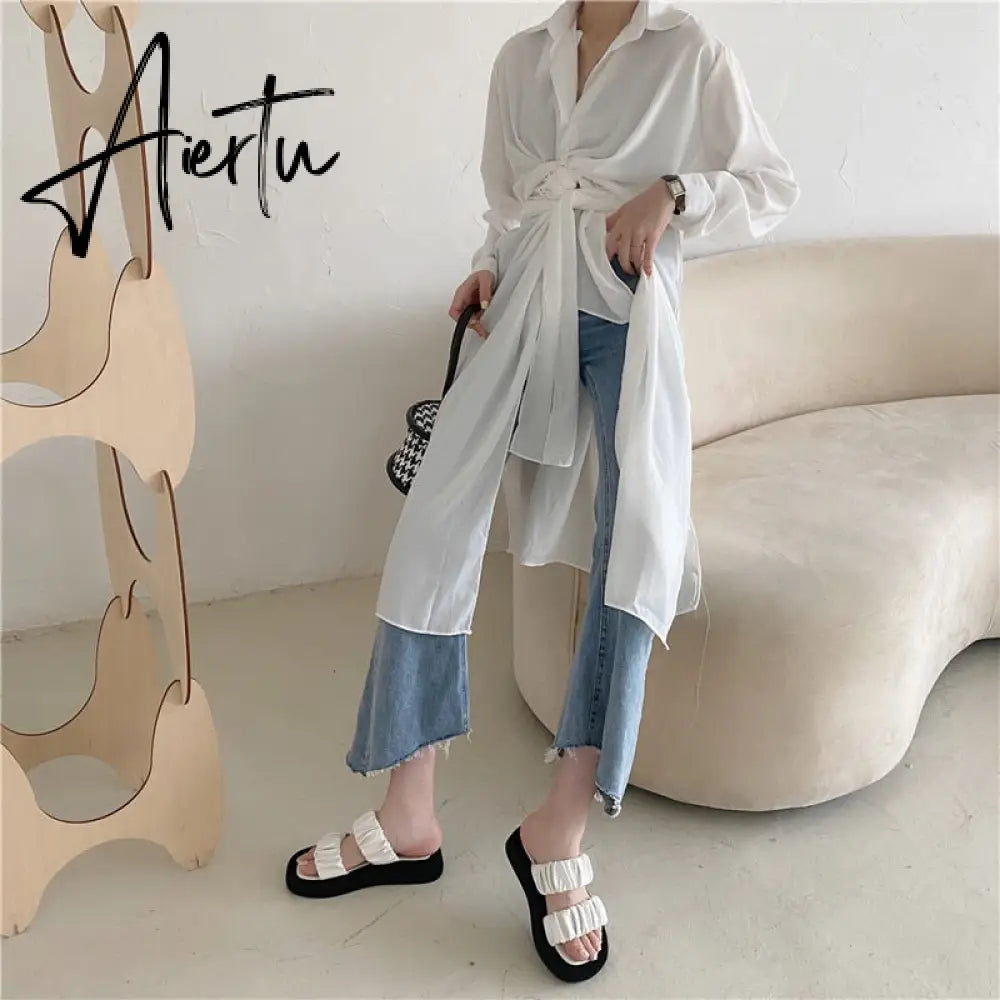 Aiertu Fashion Design Pleated PU Leather Woman Flat Shoes Summer Outdoor Beach Slippers Gladiator Sandals Womens Slides Aiertu