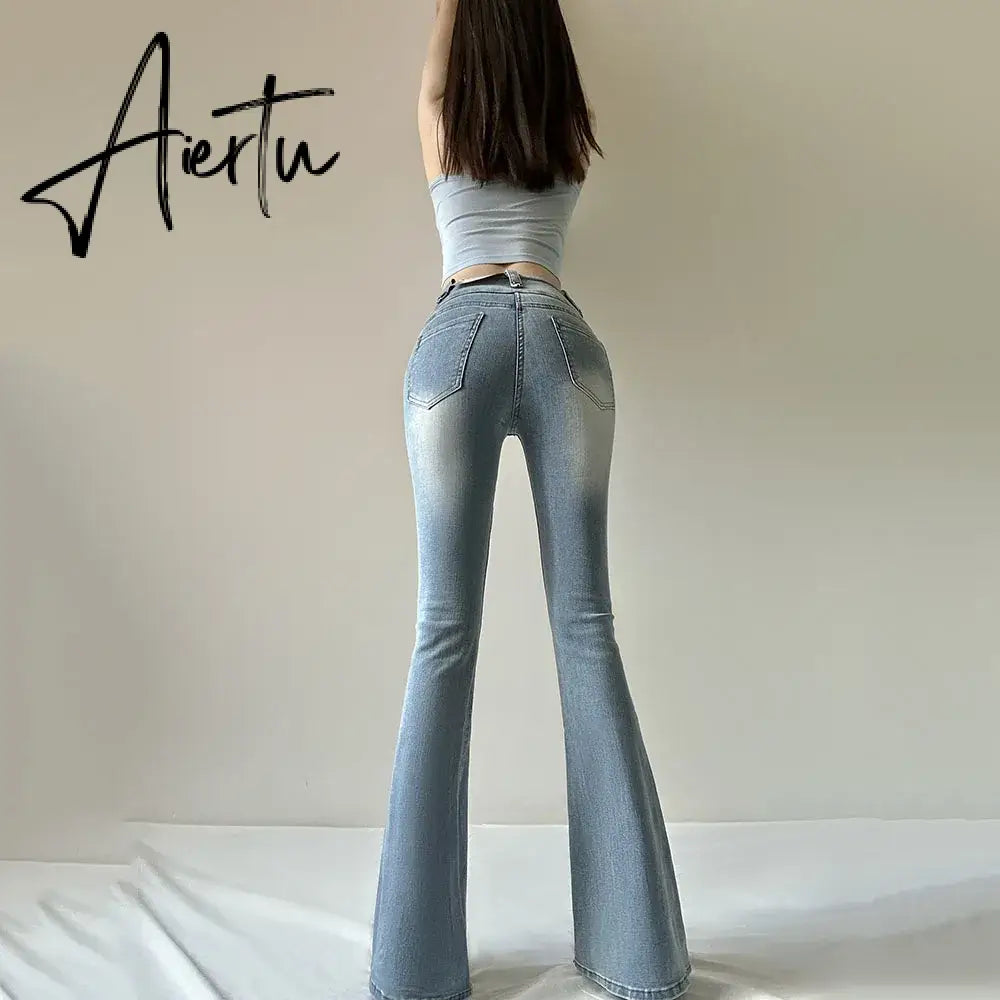 Aiertu Fashion Flare Jeans For Women Skinny Bell Bottom High Waist Jean Pants Woman Spring Summer Multi Button Lady Sexy Denim Trousers Aiertu