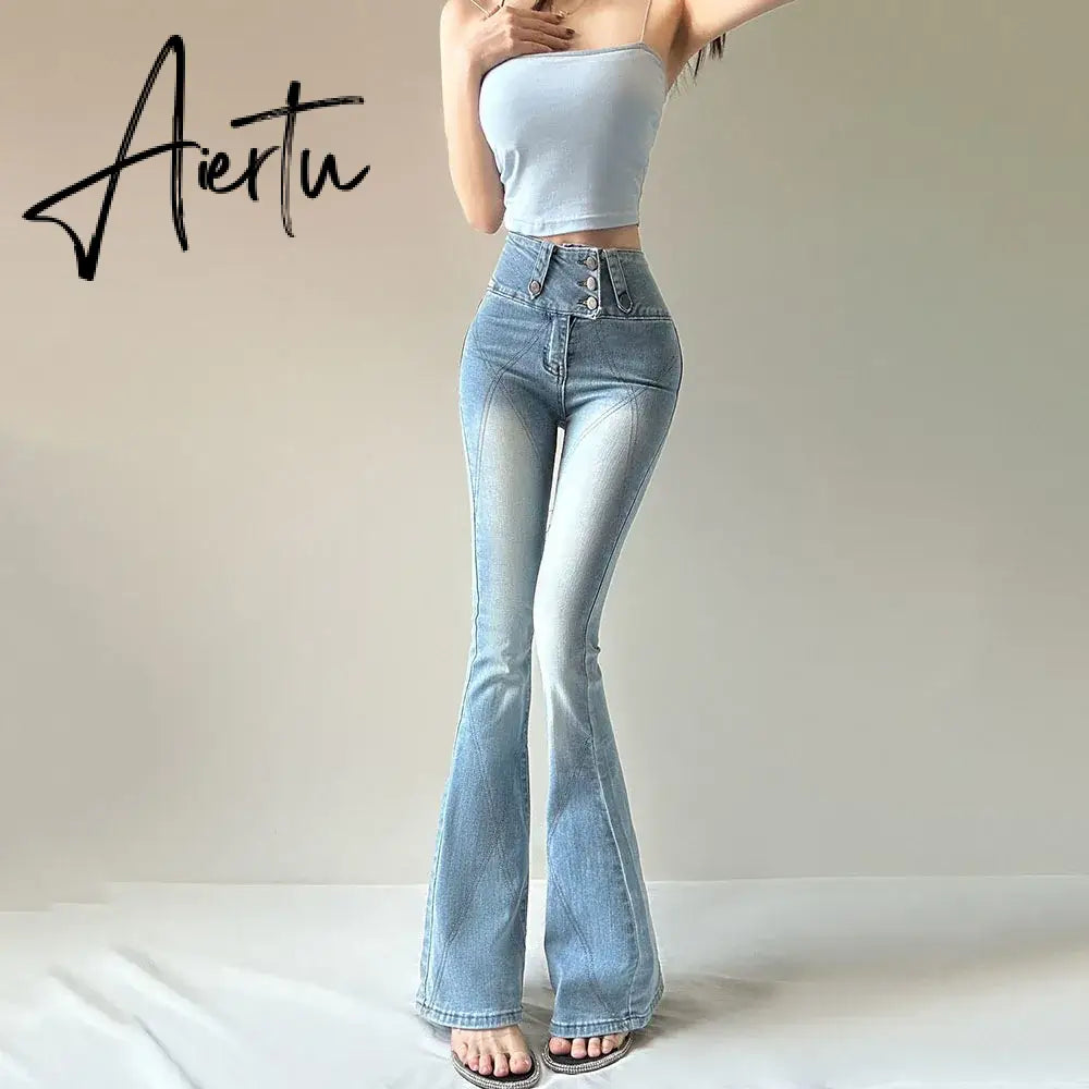 Aiertu Fashion Flare Jeans For Women Skinny Bell Bottom High Waist Jean Pants Woman Spring Summer Multi Button Lady Sexy Denim Trousers Aiertu