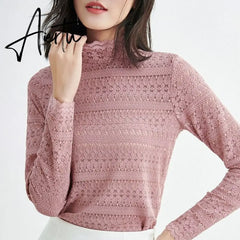 Aiertu Fashion Floral Embroidery Lace Blouses Women Spring Summer Sexy See-through Streetwear Tops Ladies Casual Long Sleeve shirts Aiertu