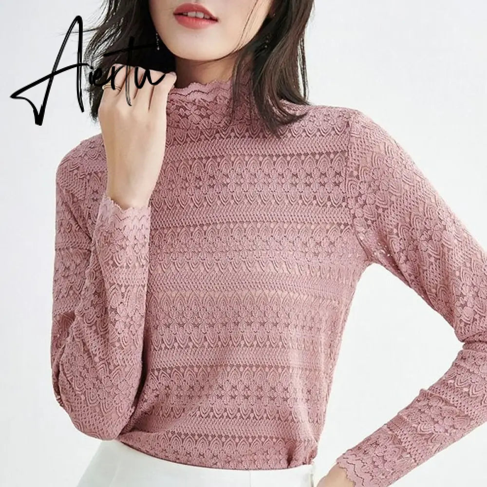 Aiertu Fashion Floral Embroidery Lace Blouses Women Spring Summer Sexy See-through Streetwear Tops Ladies Casual Long Sleeve shirts Aiertu