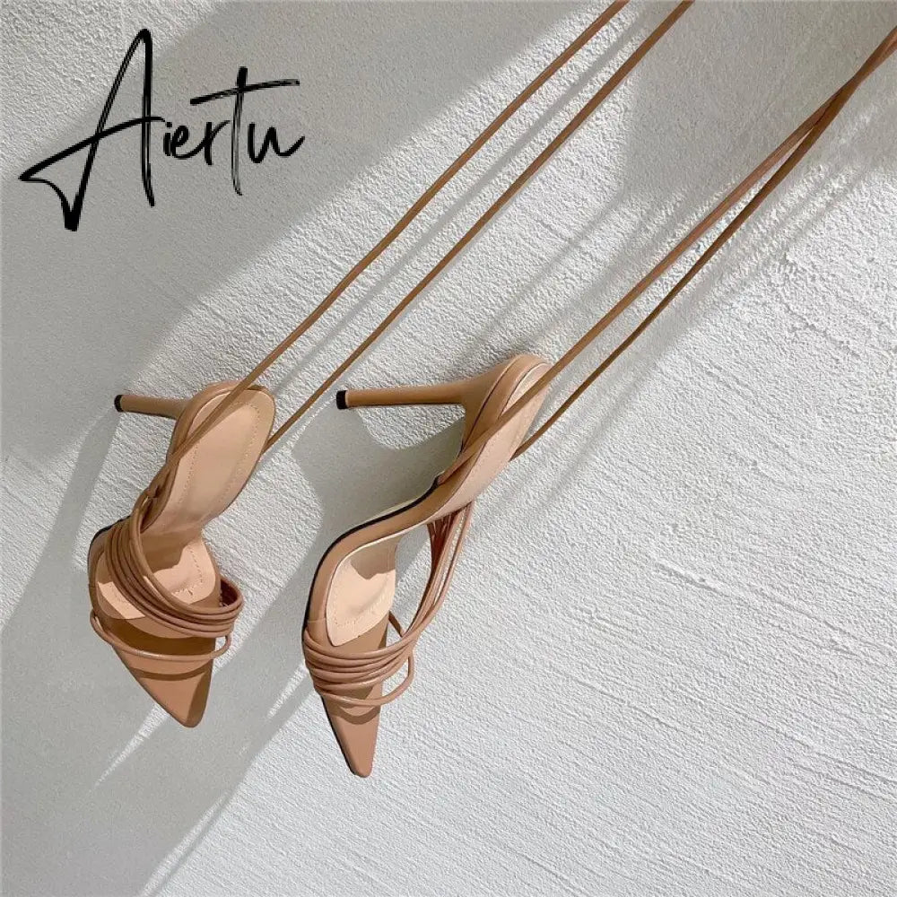 Aiertu Fashion Gladiator Sandals Ankle Strap High Heel  Women Summer Party High Heel  Rope Purple Sandals Aiertu