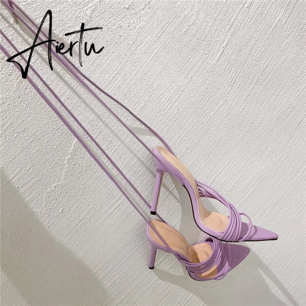 Aiertu Fashion Gladiator Sandals Ankle Strap High Heel  Women Summer Party High Heel  Rope Purple Sandals Aiertu