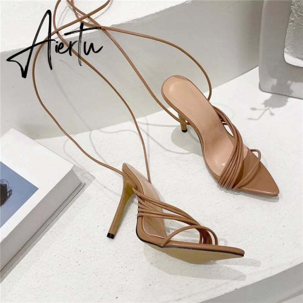 Aiertu Fashion Gladiator Sandals Ankle Strap High Heel  Women Summer Party High Heel  Rope Purple Sandals Aiertu