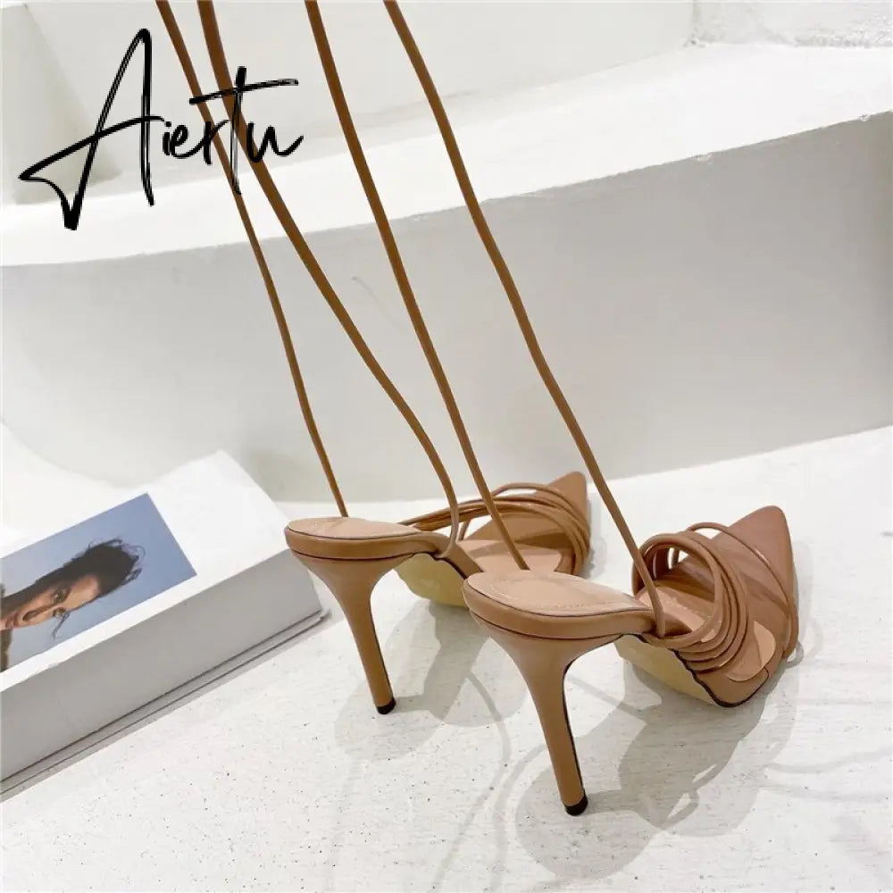 Aiertu Fashion Gladiator Sandals Ankle Strap High Heel  Women Summer Party High Heel  Rope Purple Sandals Aiertu