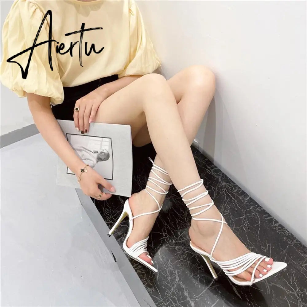 Aiertu Fashion Gladiator Sandals Ankle Strap High Heel  Women Summer Party High Heel  Rope Purple Sandals Aiertu
