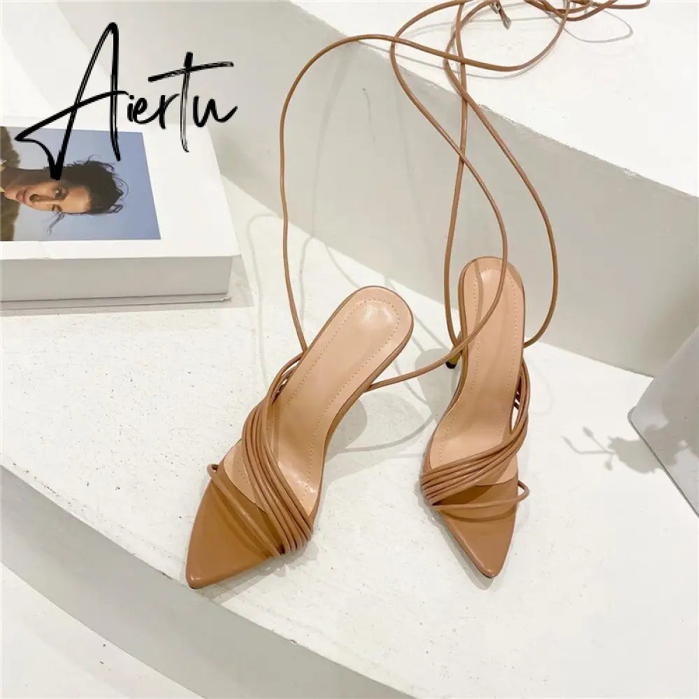 Aiertu Fashion Gladiator Sandals Ankle Strap High Heel  Women Summer Party High Heel  Rope Purple Sandals Aiertu
