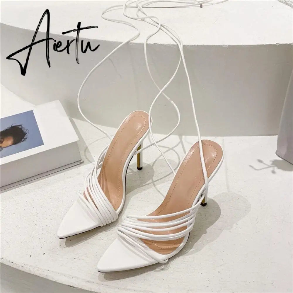Aiertu Fashion Gladiator Sandals Ankle Strap High Heel  Women Summer Party High Heel  Rope Purple Sandals Aiertu