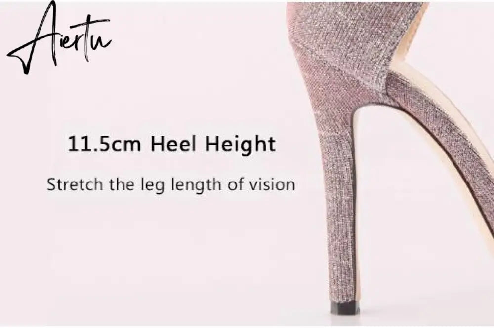 Aiertu Fashion Glitter Heels Designers Summer Shoes Women Stiletto Sandalen Open Toe Fluff Strappy Thin High Heels Fur Sandals Aiertu