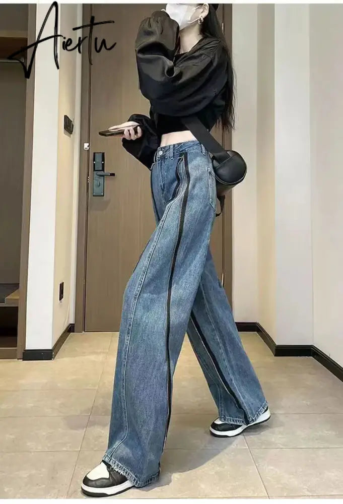 Aiertu Fashion Loose Jeans For Women Spring Autumn  New Casual High Waist Wide Leg Straight Trousers Vintage Denim Baggy Pants Aiertu