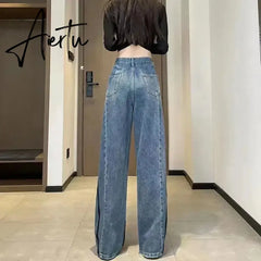 Aiertu Fashion Loose Jeans For Women Spring Autumn  New Casual High Waist Wide Leg Straight Trousers Vintage Denim Baggy Pants Aiertu