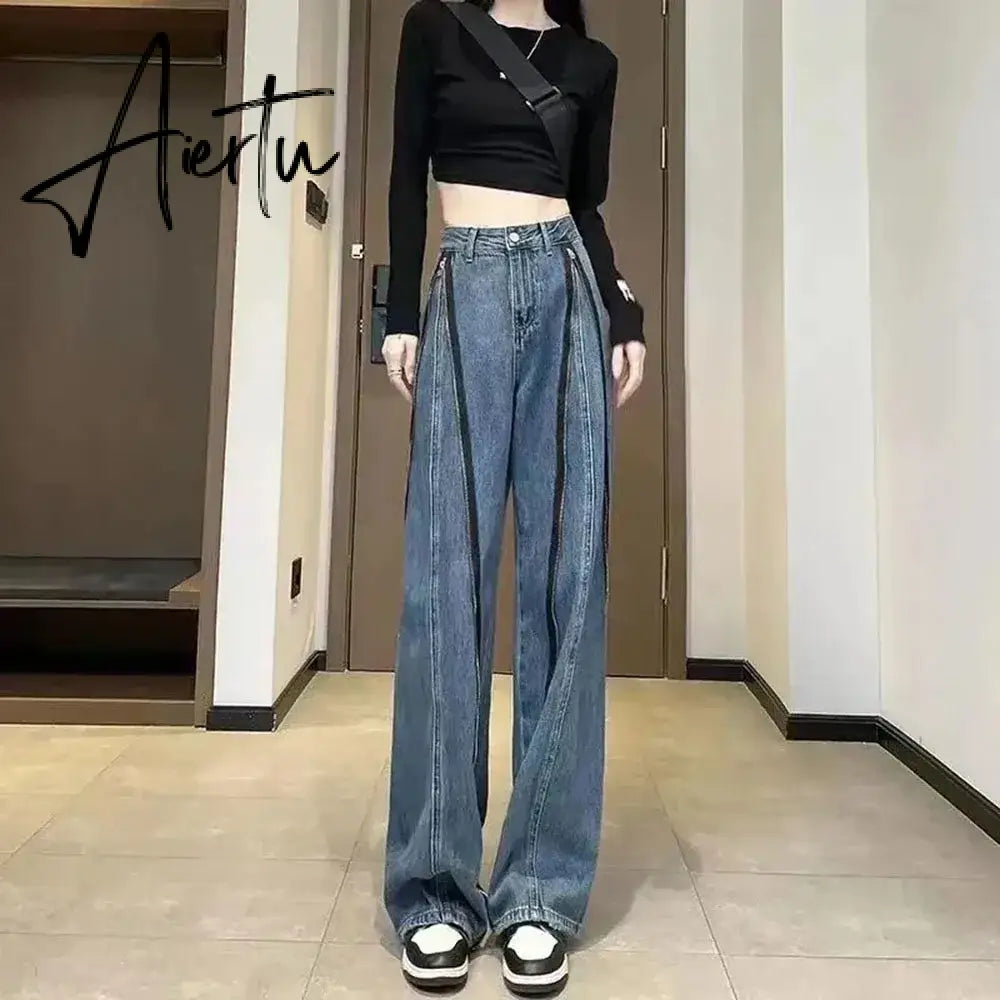 Aiertu Fashion Loose Jeans For Women Spring Autumn  New Casual High Waist Wide Leg Straight Trousers Vintage Denim Baggy Pants Aiertu