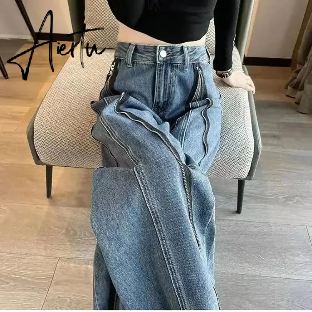 Aiertu Fashion Loose Jeans For Women Spring Autumn  New Casual High Waist Wide Leg Straight Trousers Vintage Denim Baggy Pants Aiertu
