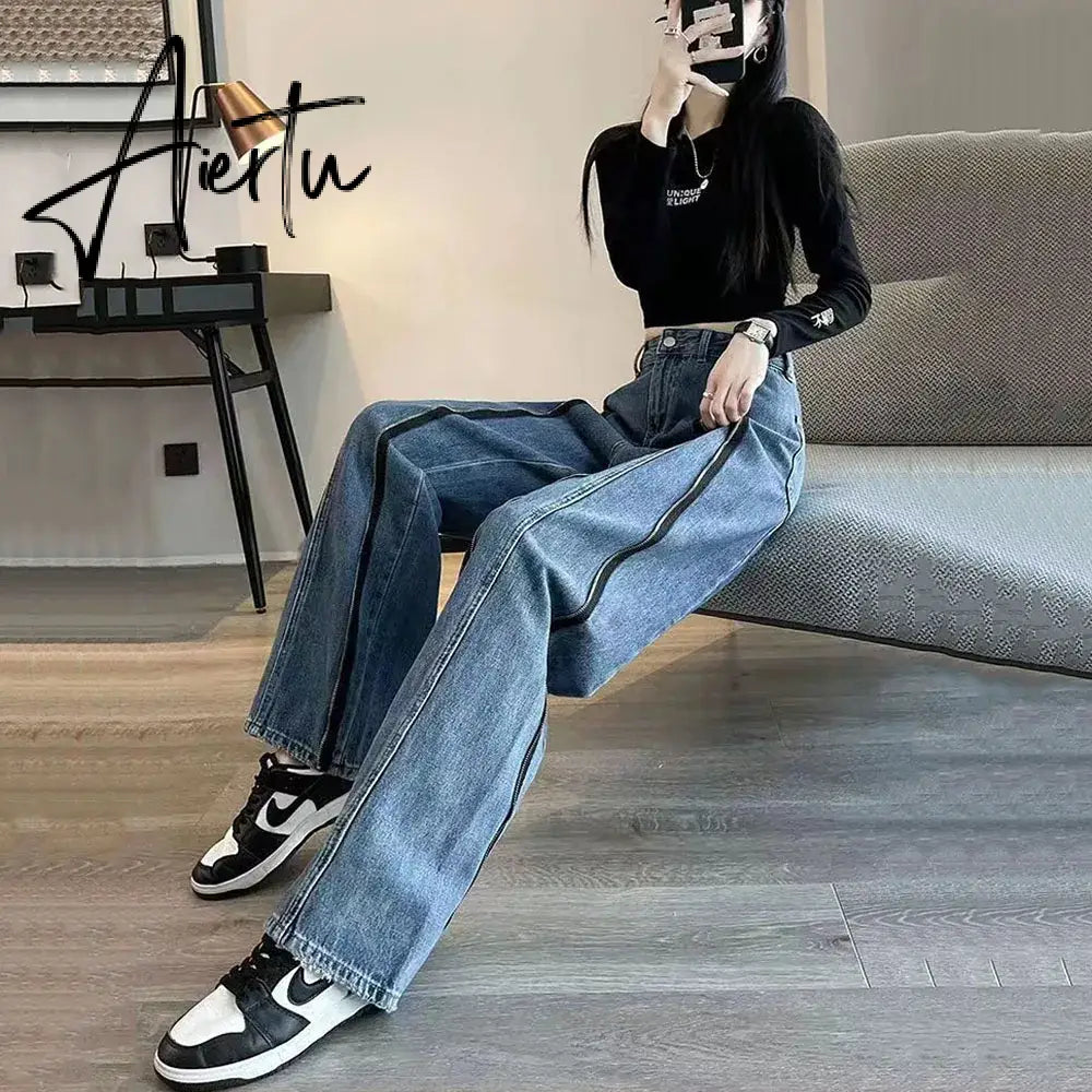 Aiertu Fashion Loose Jeans For Women Spring Autumn  New Casual High Waist Wide Leg Straight Trousers Vintage Denim Baggy Pants Aiertu