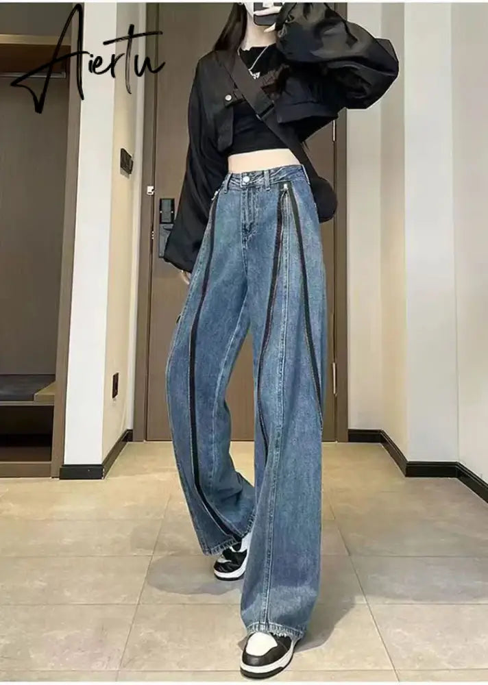 Aiertu Fashion Loose Jeans For Women Spring Autumn  New Casual High Waist Wide Leg Straight Trousers Vintage Denim Baggy Pants Aiertu