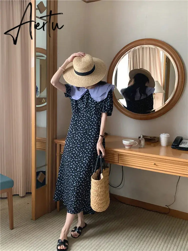 Aiertu Fashion Ruffle Floral Summer Dress Women Korean Ladies Chic Dresses Elegant Woman Dress New Aiertu