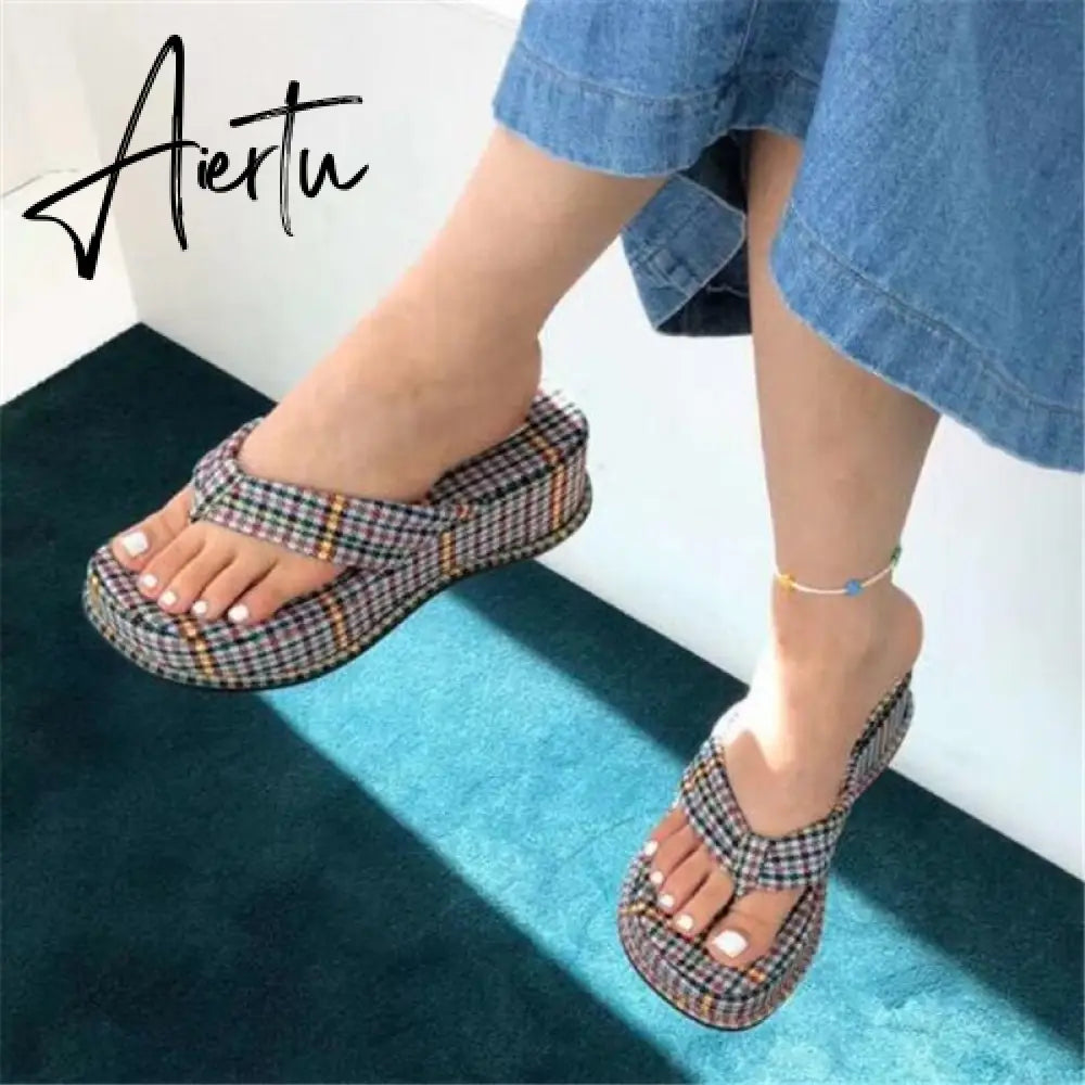 Aiertu Fashion Slippers Women Clip Toe Sandal Wedge Platform Shoes Women Casual Beach Dress Heels Slipper Female Flip Flops Shoes Woman Aiertu