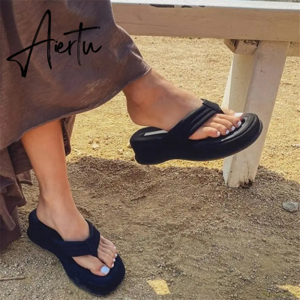 Aiertu Fashion Slippers Women Clip Toe Sandal Wedge Platform Shoes Women Casual Beach Dress Heels Slipper Female Flip Flops Shoes Woman Aiertu