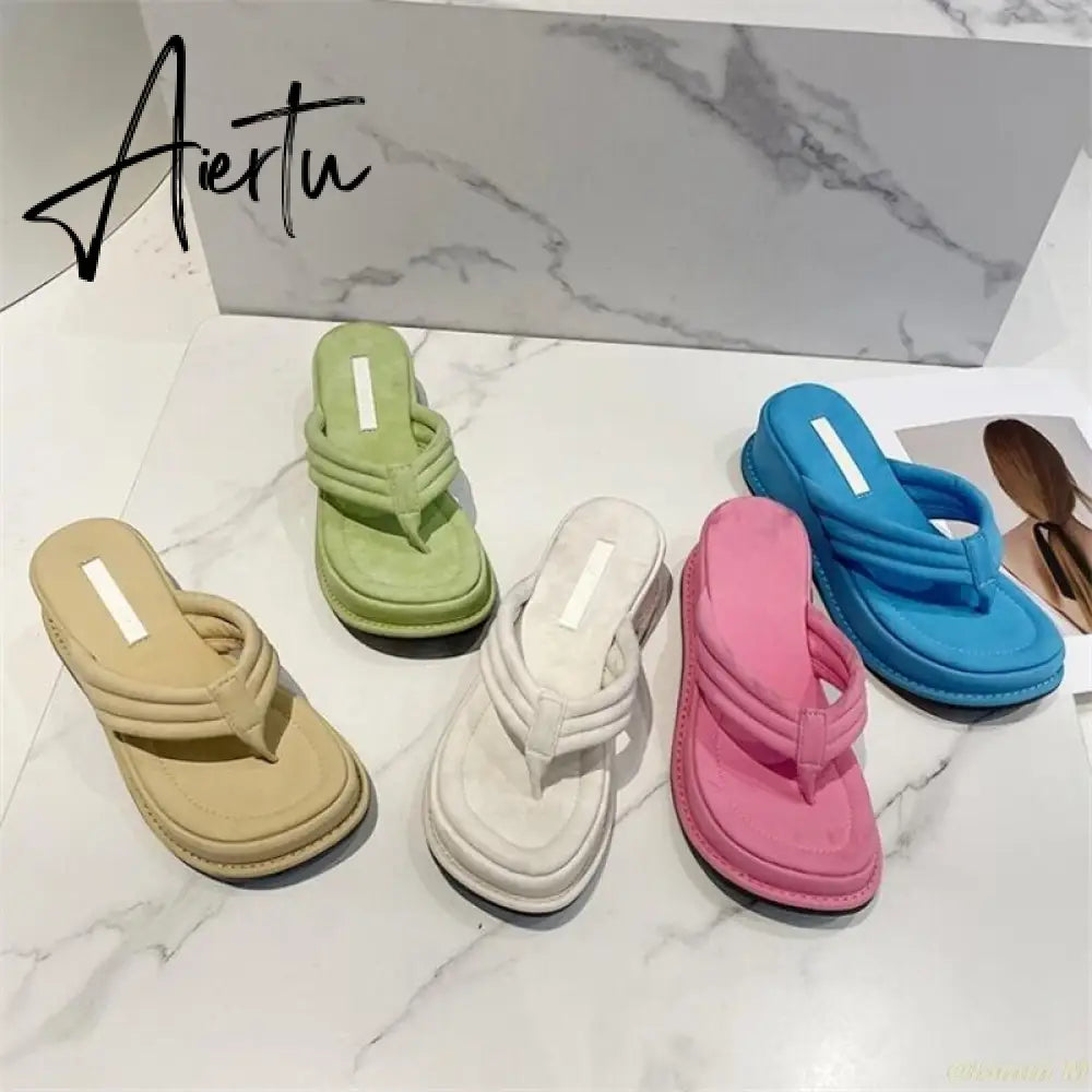 Aiertu Fashion Slippers Women Clip Toe Sandal Wedge Platform Shoes Women Casual Beach Dress Heels Slipper Female Flip Flops Shoes Woman Aiertu