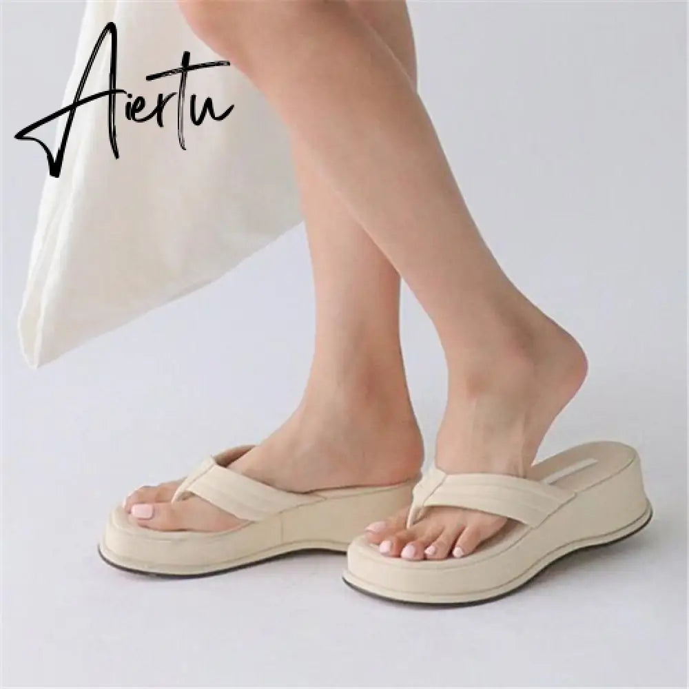 Aiertu Fashion Slippers Women Clip Toe Sandal Wedge Platform Shoes Women Casual Beach Dress Heels Slipper Female Flip Flops Shoes Woman Aiertu