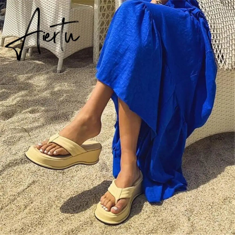Aiertu Fashion Slippers Women Clip Toe Sandal Wedge Platform Shoes Women Casual Beach Dress Heels Slipper Female Flip Flops Shoes Woman Aiertu
