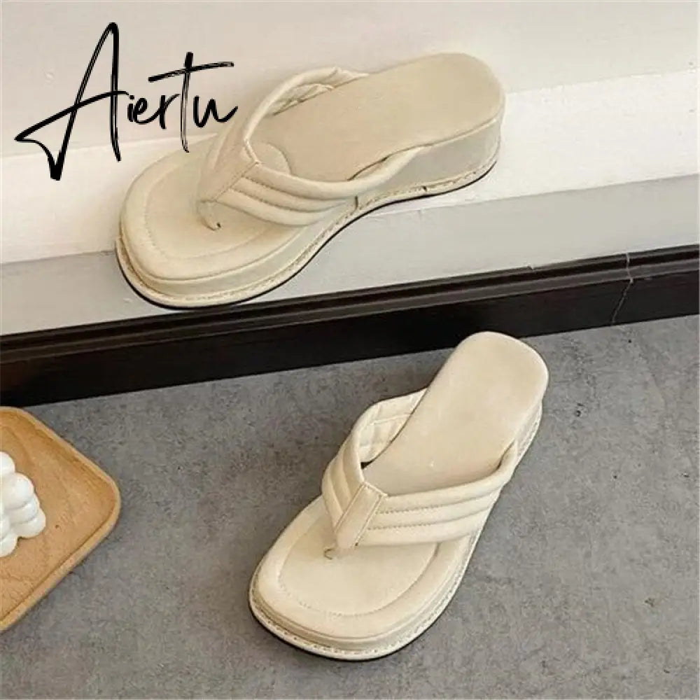 Aiertu Fashion Slippers Women Clip Toe Sandal Wedge Platform Shoes Women Casual Beach Dress Heels Slipper Female Flip Flops Shoes Woman Aiertu
