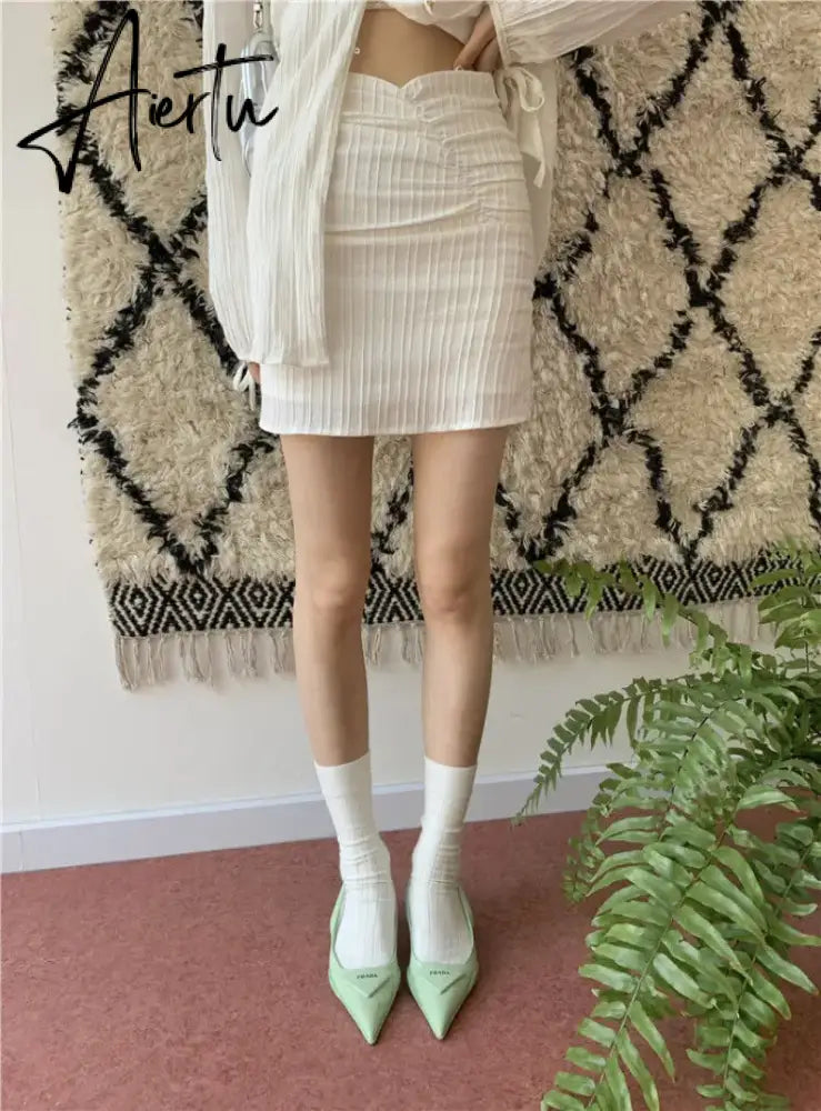 Aiertu Fashion Suit Women Long Sleeve Lacing Up Sun Protection Shirt Summer High Waist Pleated Half Body Short Skirt Two Pieces Clothes Aiertu