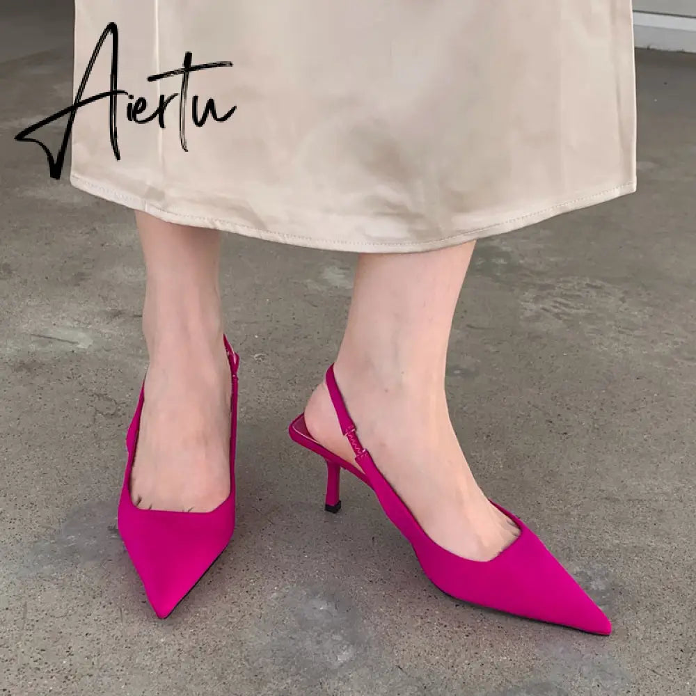 Aiertu  Fashion Thin High Heels Slingback Sandals Pointed Toe Slip On Mules Shoes Ladies Elegant Shallow Pumps Party Dress Shoes Aiertu