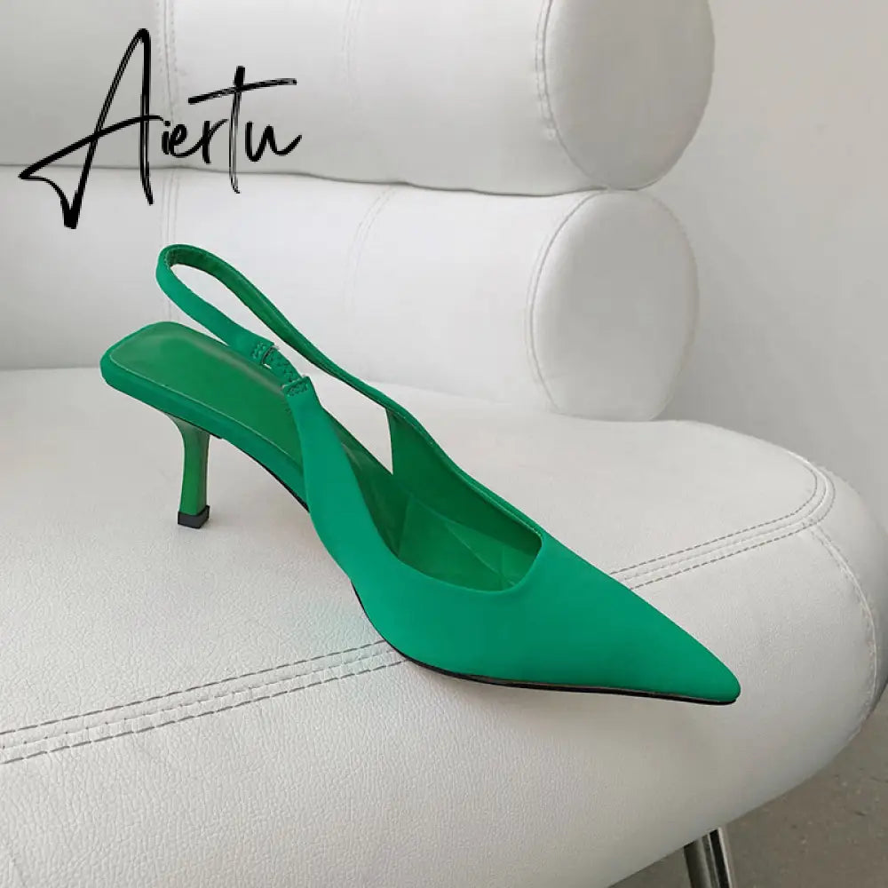 Aiertu  Fashion Thin High Heels Slingback Sandals Pointed Toe Slip On Mules Shoes Ladies Elegant Shallow Pumps Party Dress Shoes Aiertu