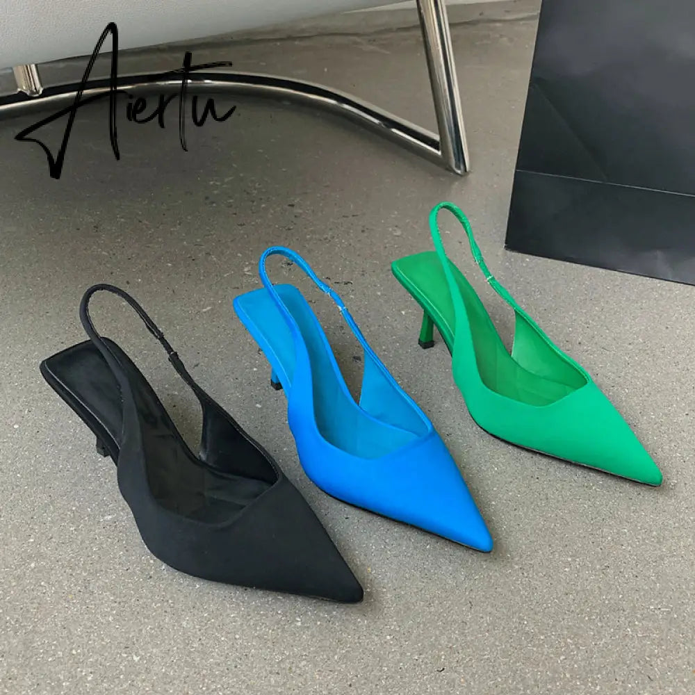 Aiertu  Fashion Thin High Heels Slingback Sandals Pointed Toe Slip On Mules Shoes Ladies Elegant Shallow Pumps Party Dress Shoes Aiertu