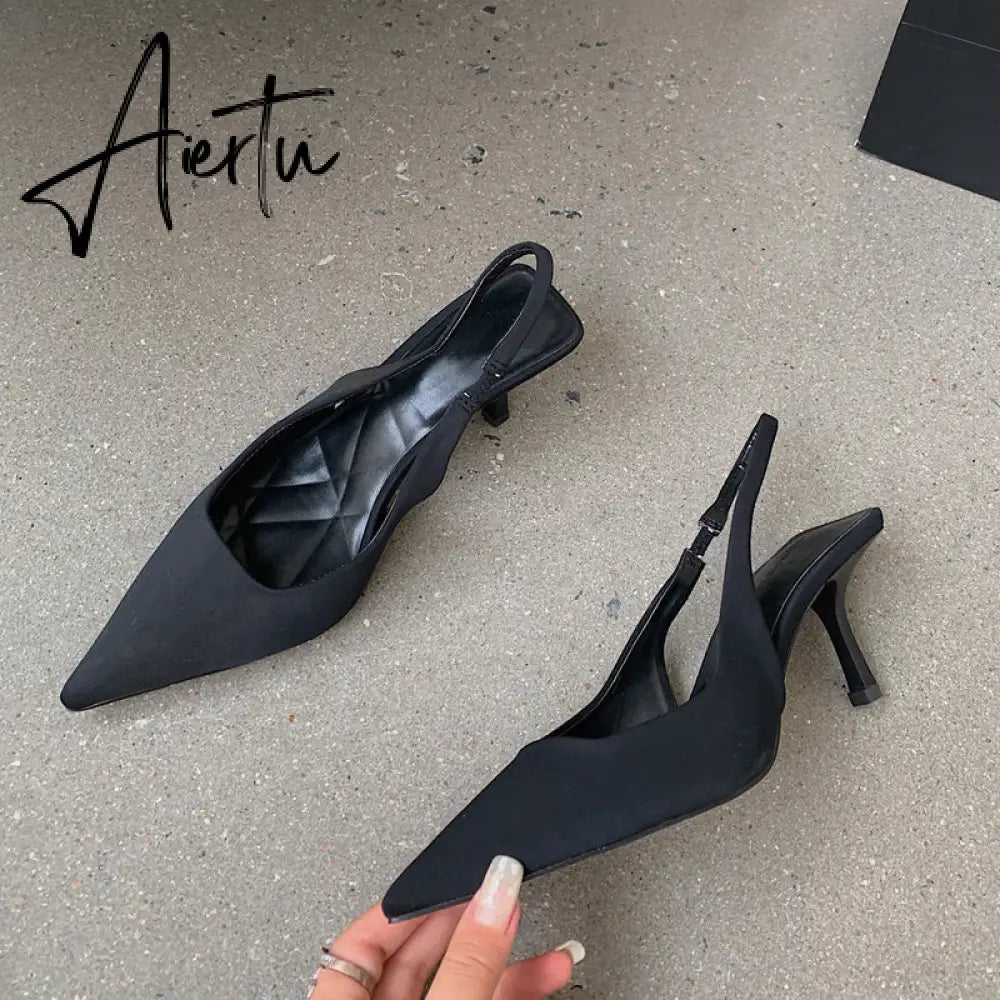 Aiertu  Fashion Thin High Heels Slingback Sandals Pointed Toe Slip On Mules Shoes Ladies Elegant Shallow Pumps Party Dress Shoes Aiertu