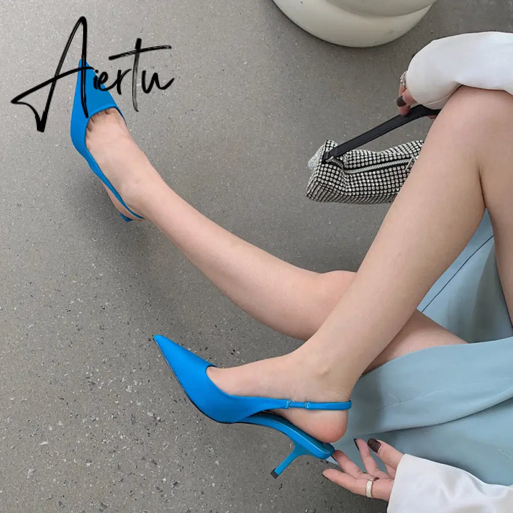 Aiertu  Fashion Thin High Heels Slingback Sandals Pointed Toe Slip On Mules Shoes Ladies Elegant Shallow Pumps Party Dress Shoes Aiertu