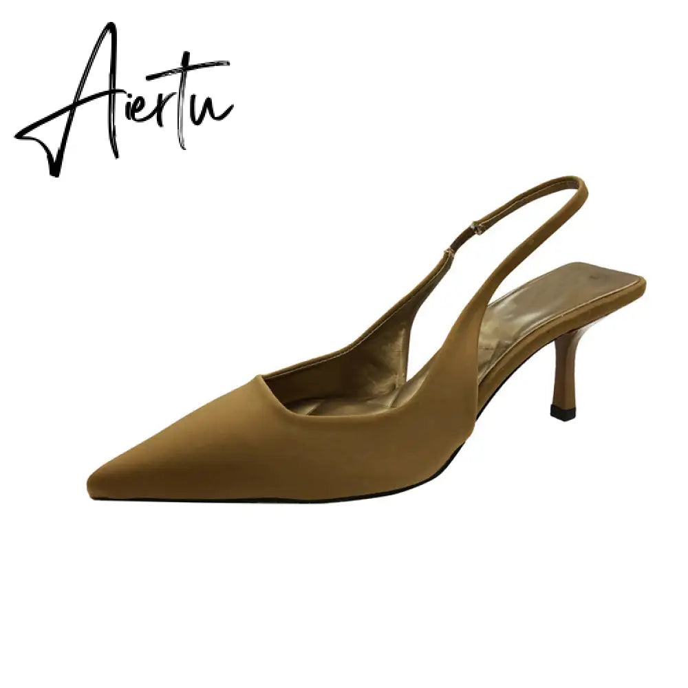 Aiertu  Fashion Thin High Heels Slingback Sandals Pointed Toe Slip On Mules Shoes Ladies Elegant Shallow Pumps Party Dress Shoes Aiertu