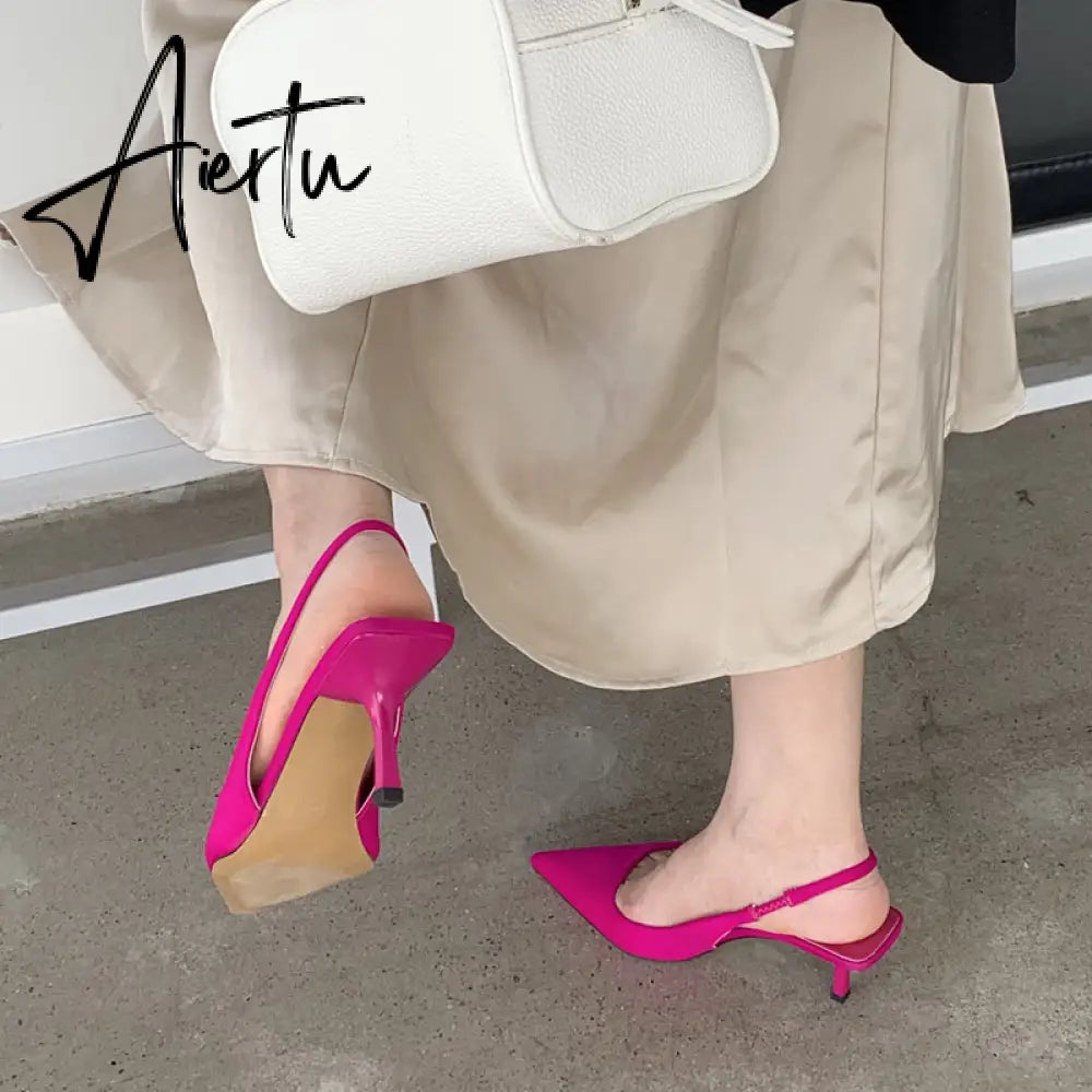 Aiertu  Fashion Thin High Heels Slingback Sandals Pointed Toe Slip On Mules Shoes Ladies Elegant Shallow Pumps Party Dress Shoes Aiertu