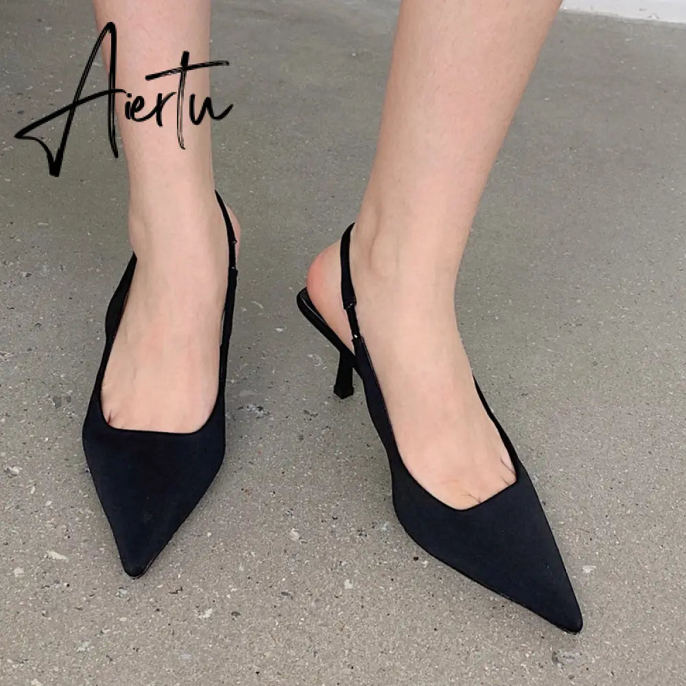 Aiertu  Fashion Thin High Heels Slingback Sandals Pointed Toe Slip On Mules Shoes Ladies Elegant Shallow Pumps Party Dress Shoes Aiertu