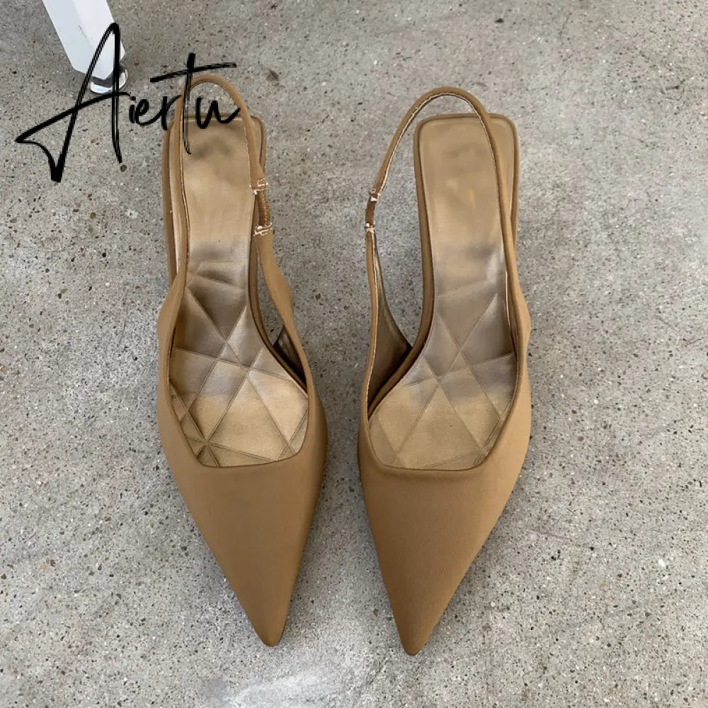 Aiertu  Fashion Thin High Heels Slingback Sandals Pointed Toe Slip On Mules Shoes Ladies Elegant Shallow Pumps Party Dress Shoes Aiertu